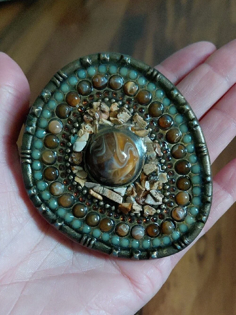 Boho Beaded Stone Buckle Genuine Bonded Leather Belt Turquoise Western Rodeo L